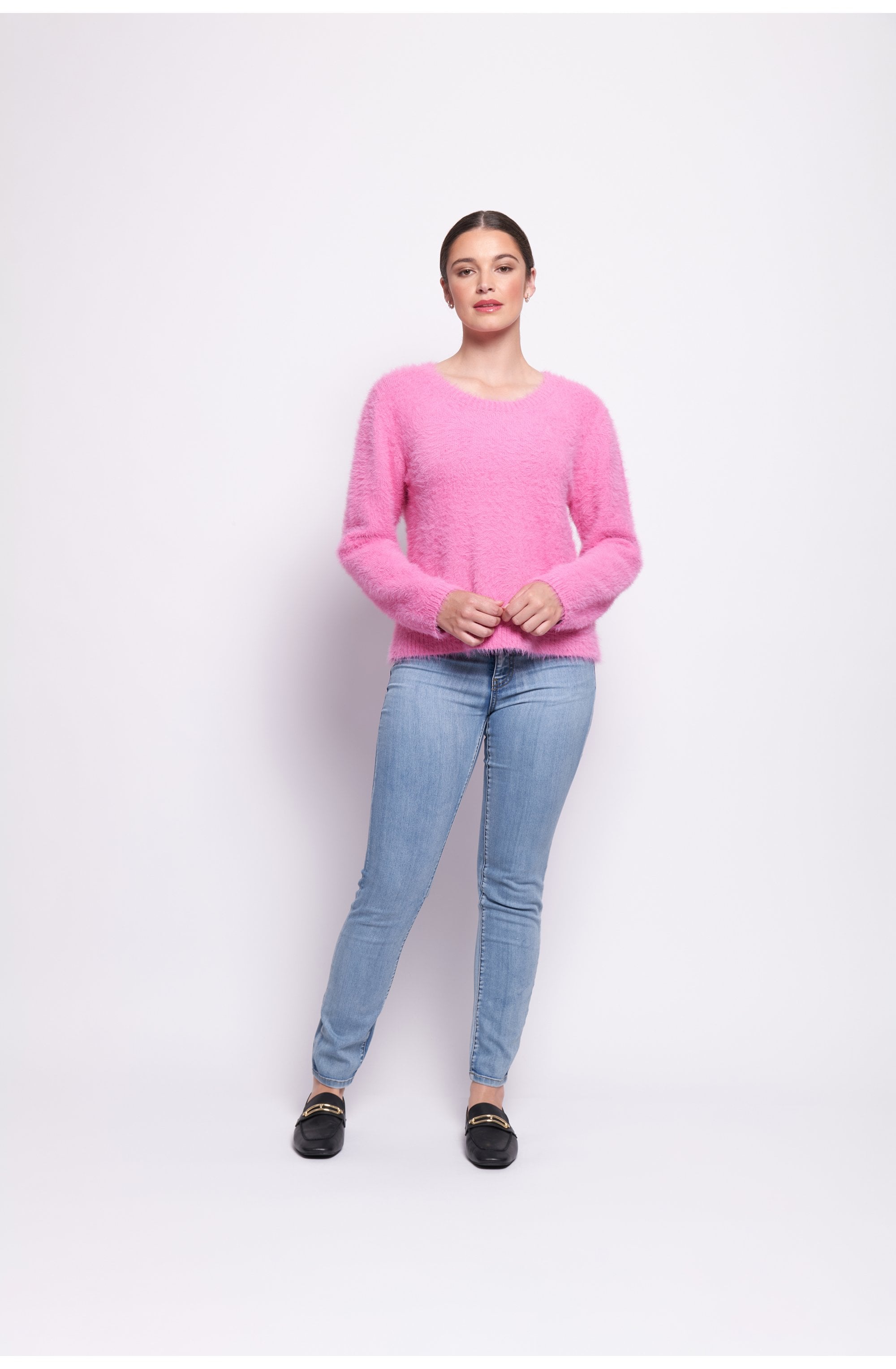 Thrift Pink Top Bird Fluffy Yarn Jumper