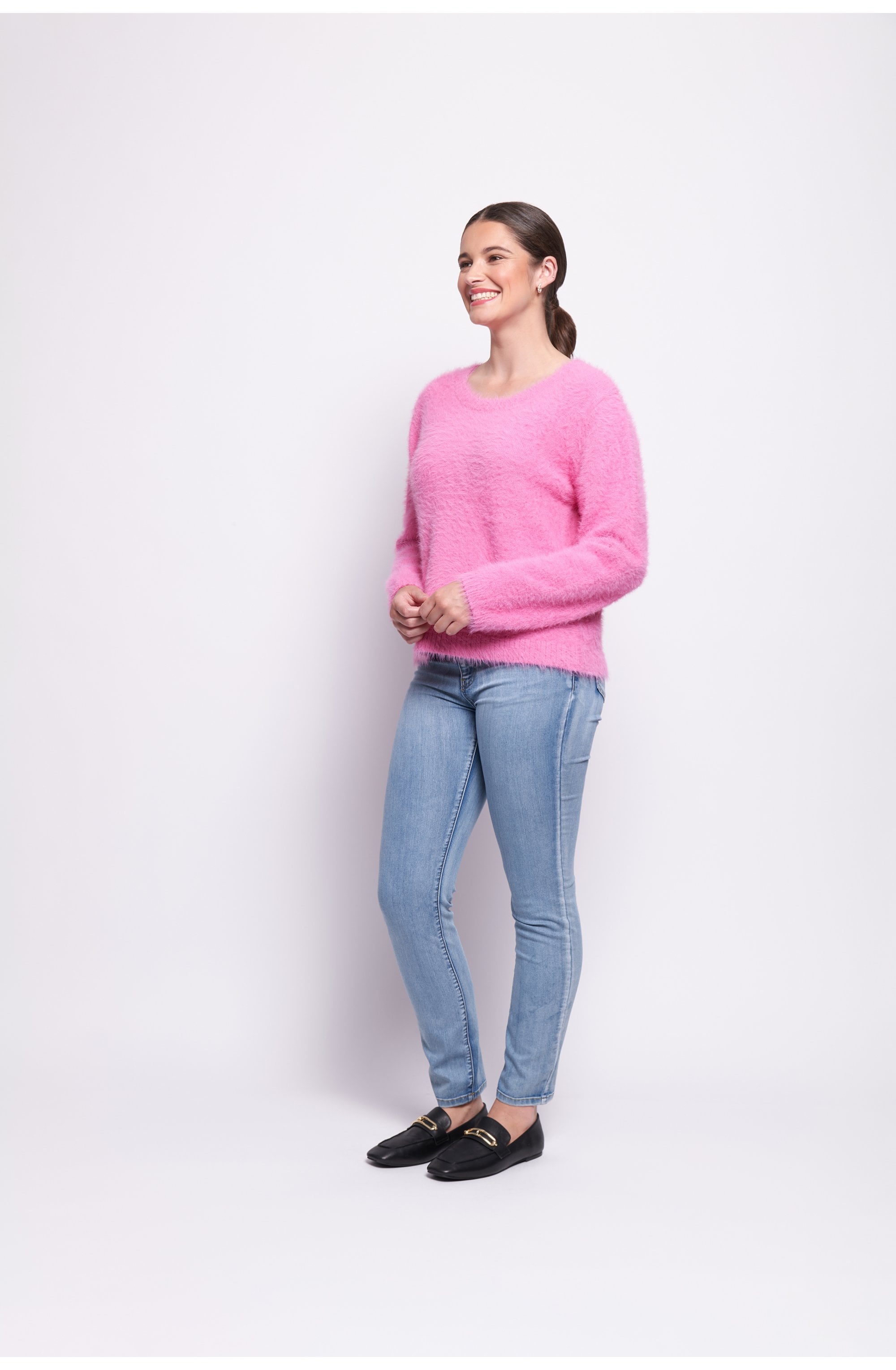 Thrift Pink Top Bird Fluffy Yarn Jumper