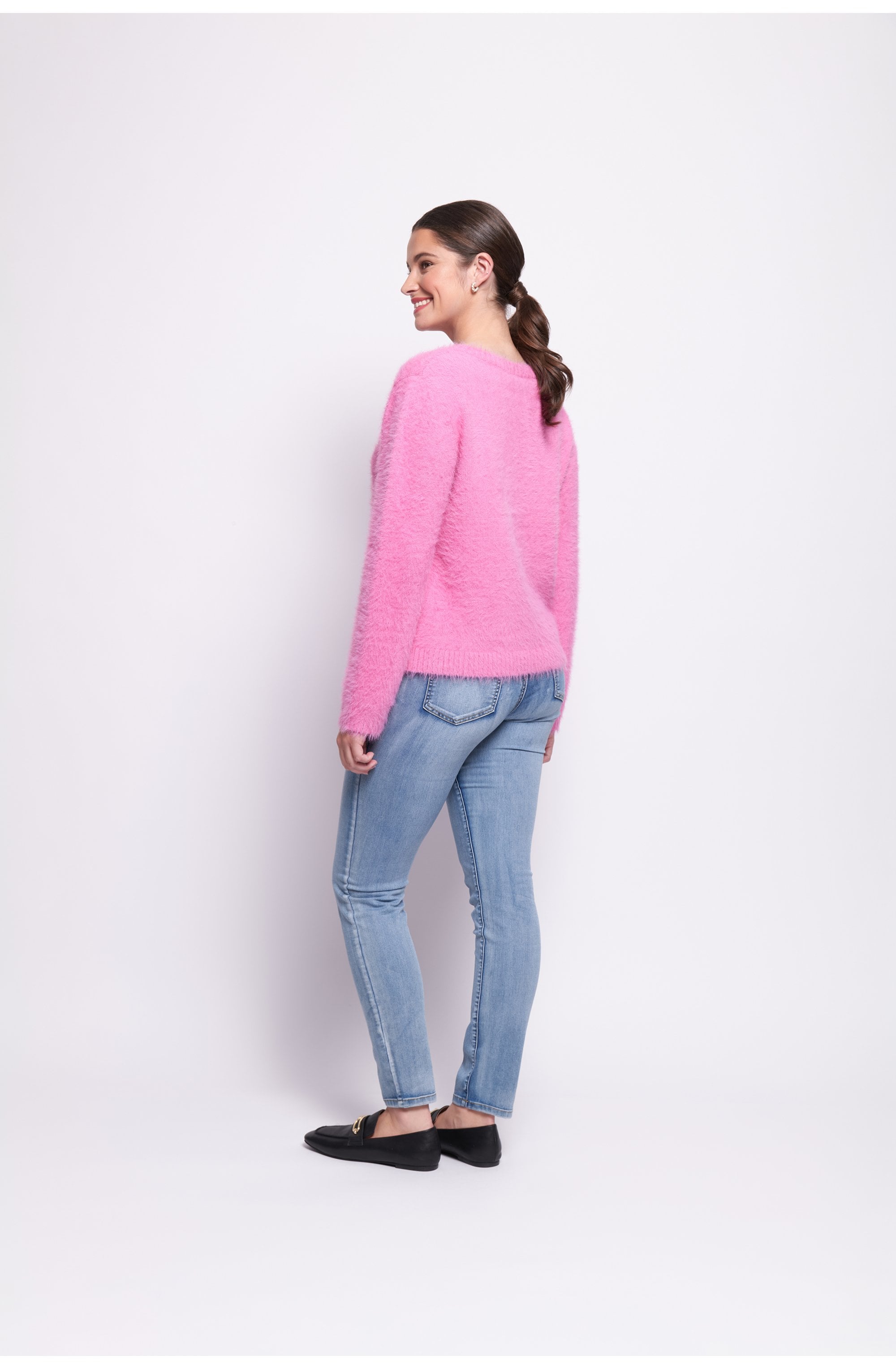 Thrift Pink Top Bird Fluffy Yarn Jumper