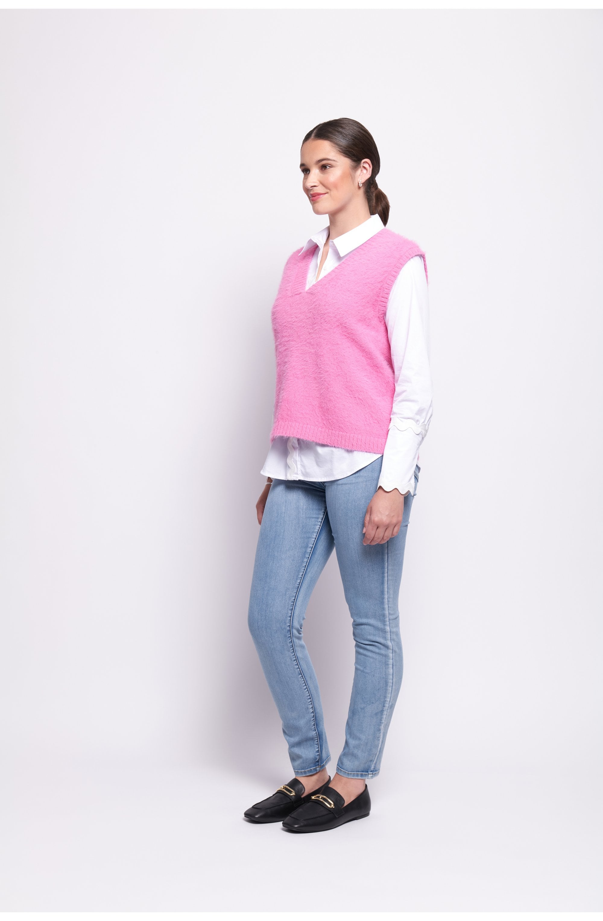 Thrift Pink Top Bird Fluffy Yarn Vest