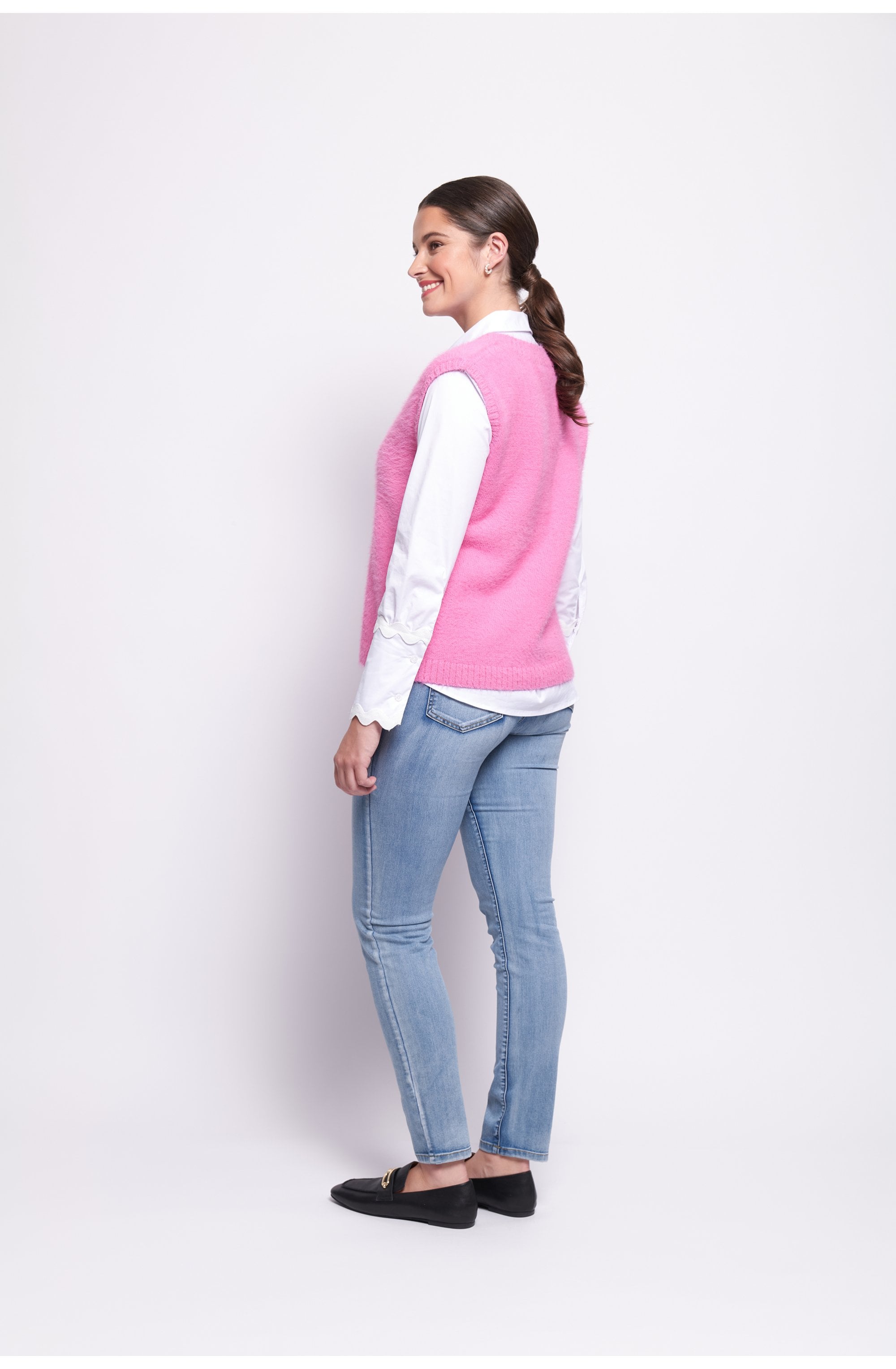 Thrift Pink Top Bird Fluffy Yarn Vest