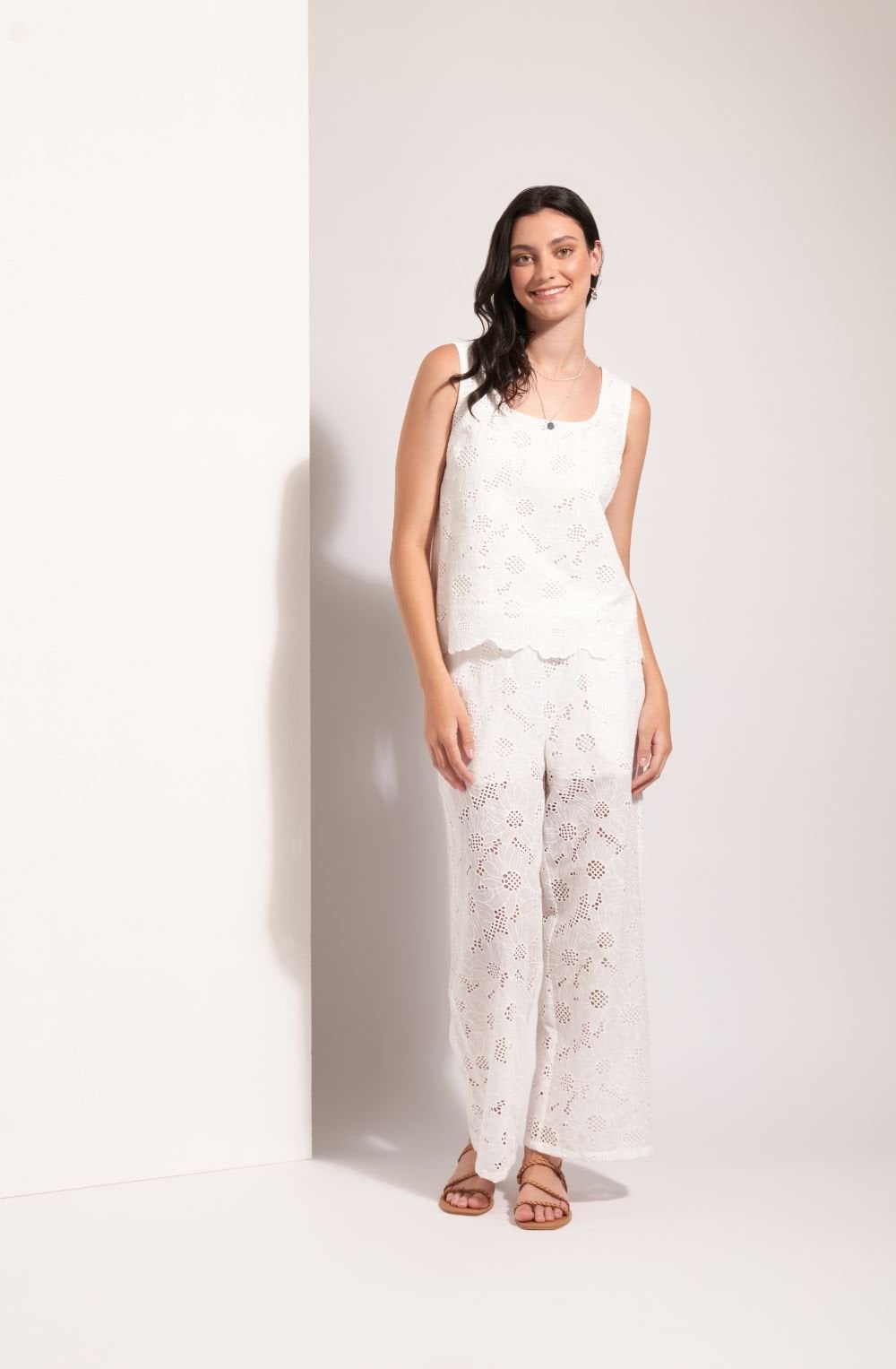 White Floral Broderie Anglaise Trousers