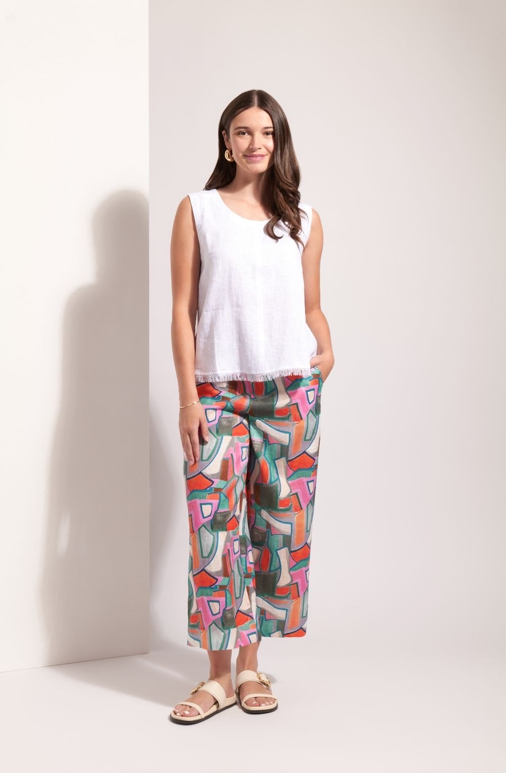 White Sleeveless Linen Top