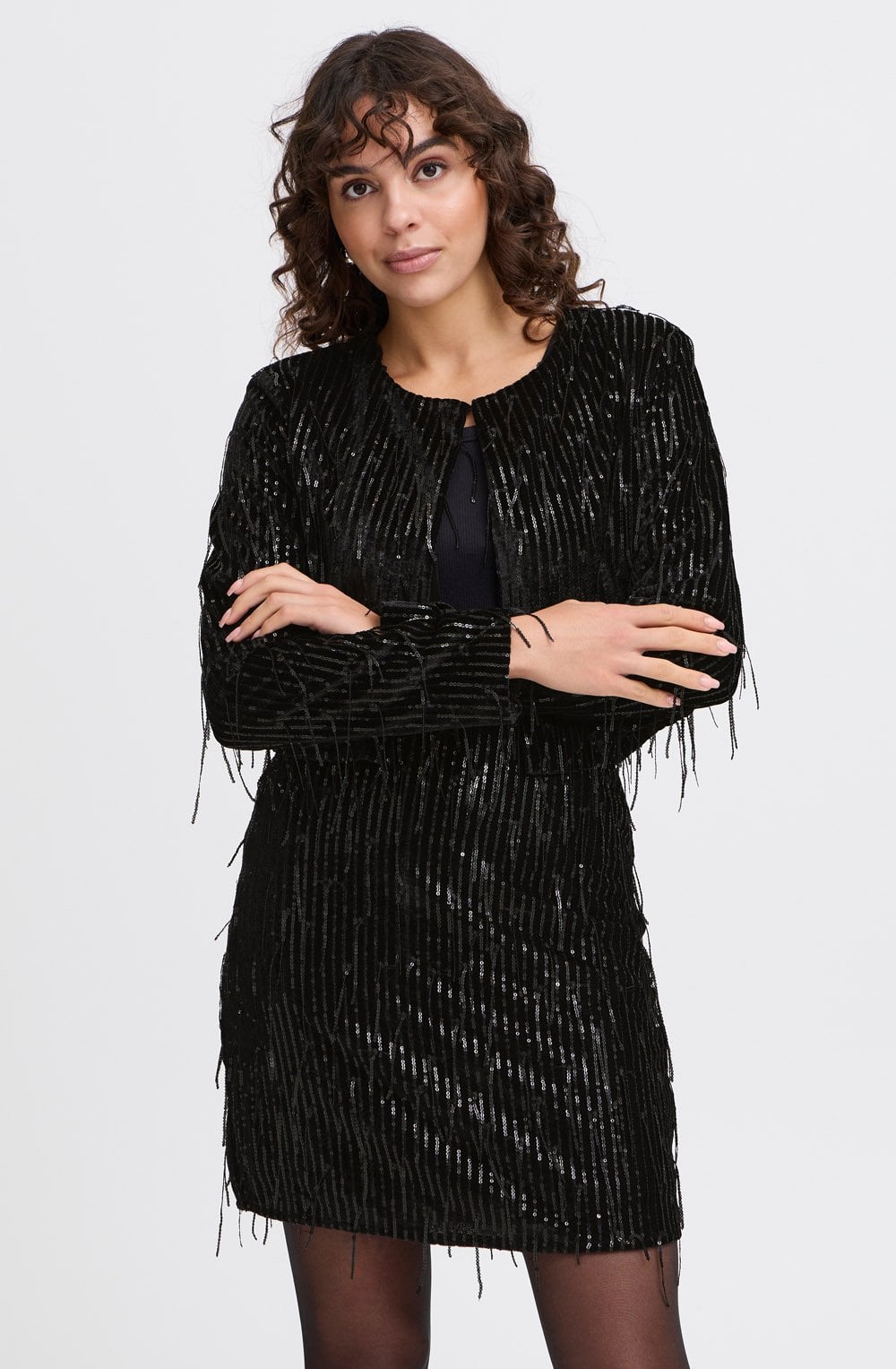 Black Feather Sequin Jacket