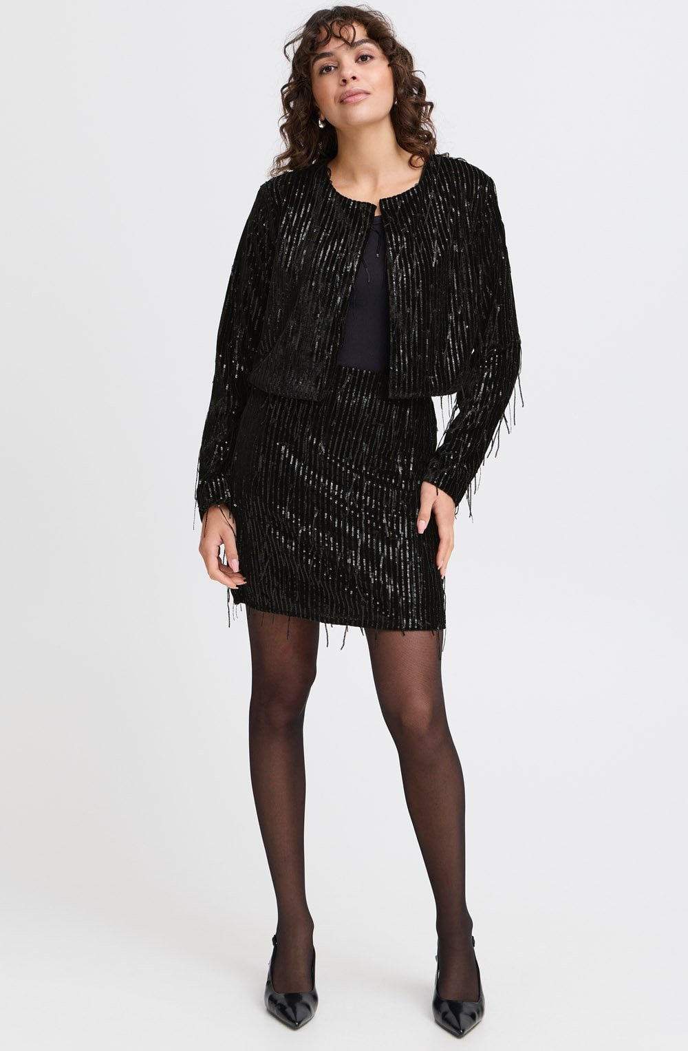 Black Feather Sequin Jacket