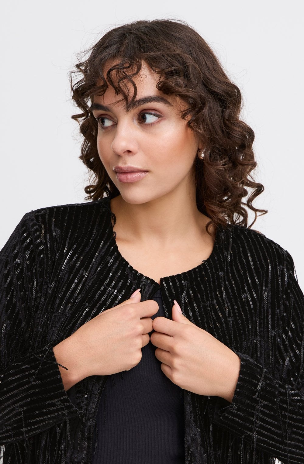 Black Feather Sequin Jacket