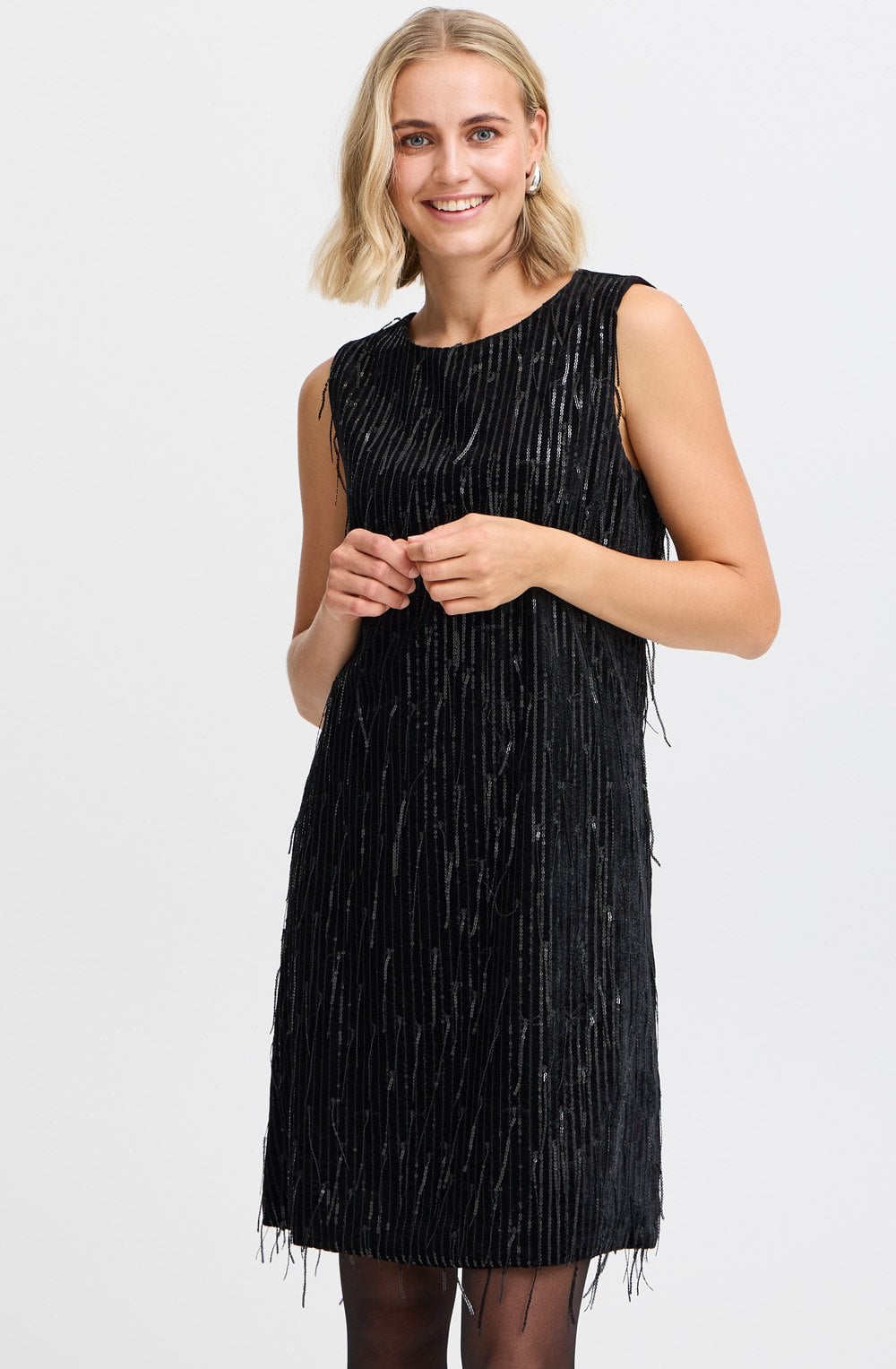 Black Feather Sequin Sleeveless Dress