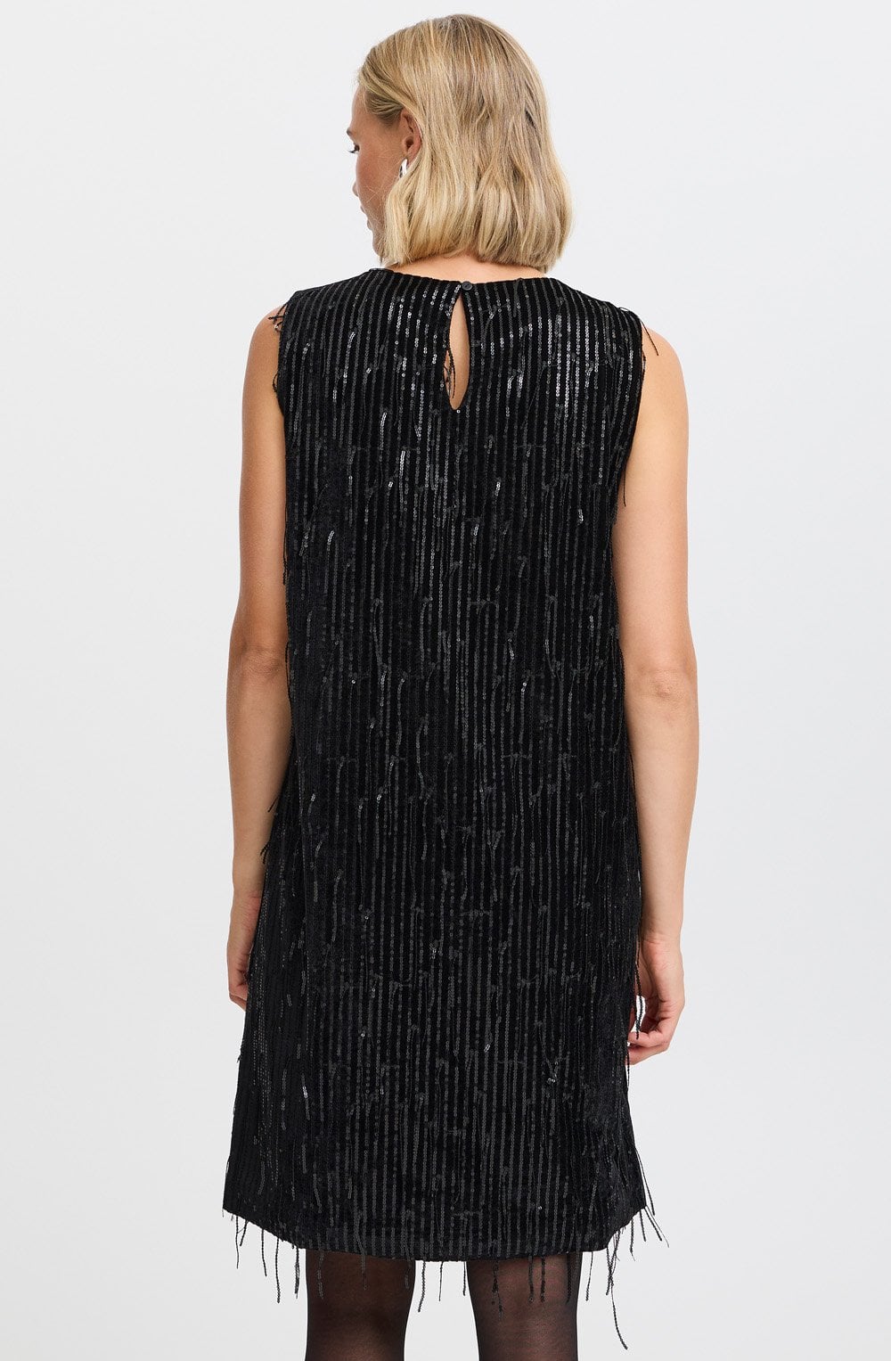 Black Feather Sequin Sleeveless Dress