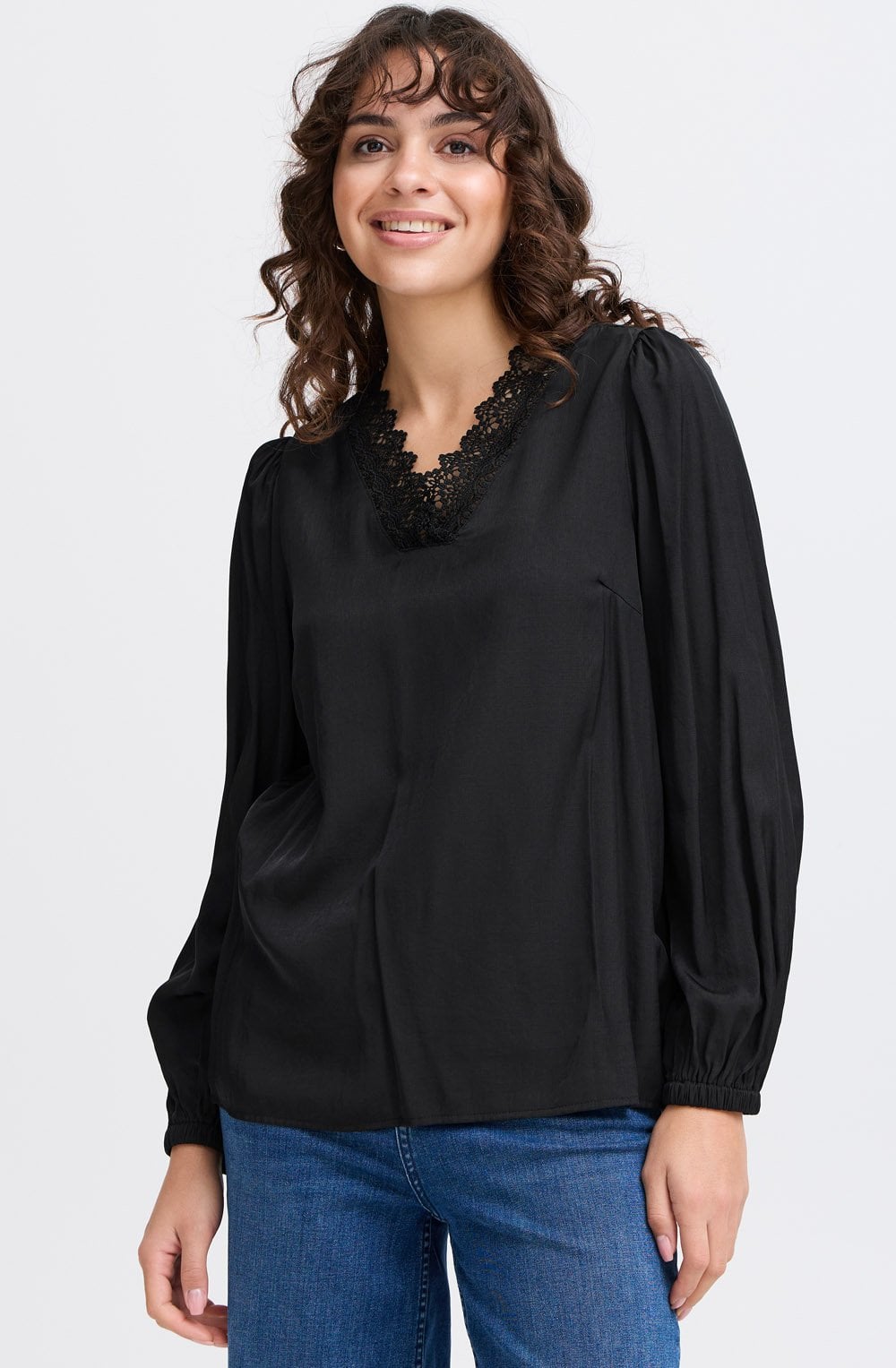 Black Lace Detail Satin Touch Blouse