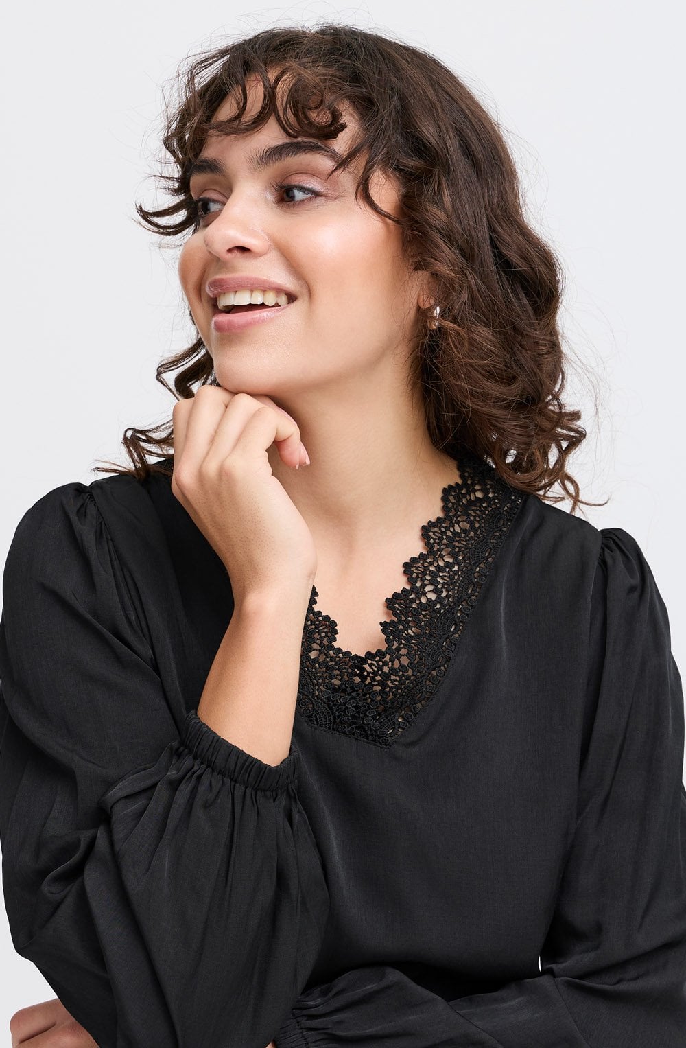 Black Lace Detail Satin Touch Blouse