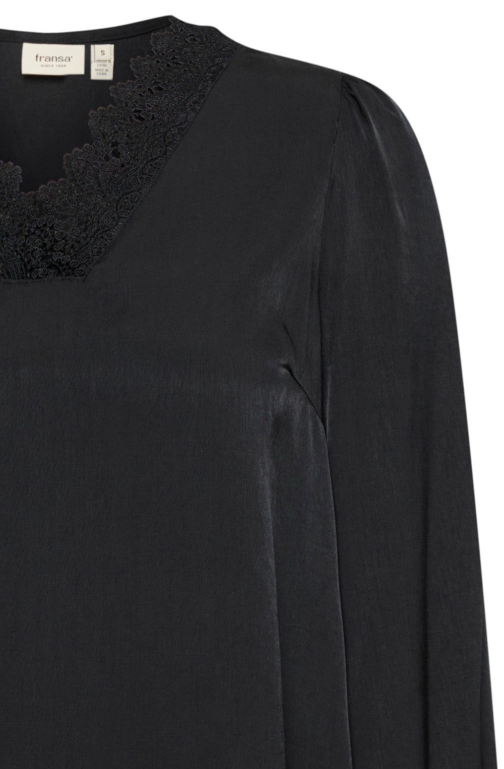 Black Lace Detail Satin Touch Blouse