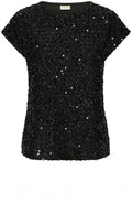 Black Sequin Front Short Sleeve Top