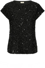 Black Sequin Front Short Sleeve Top