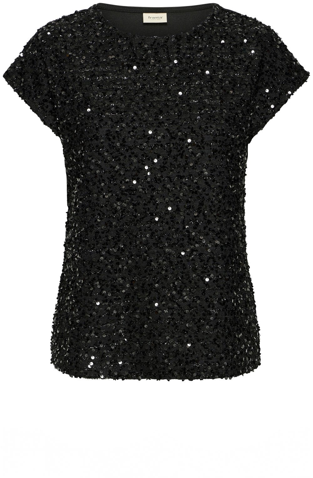 Black Sequin Front Short Sleeve Top