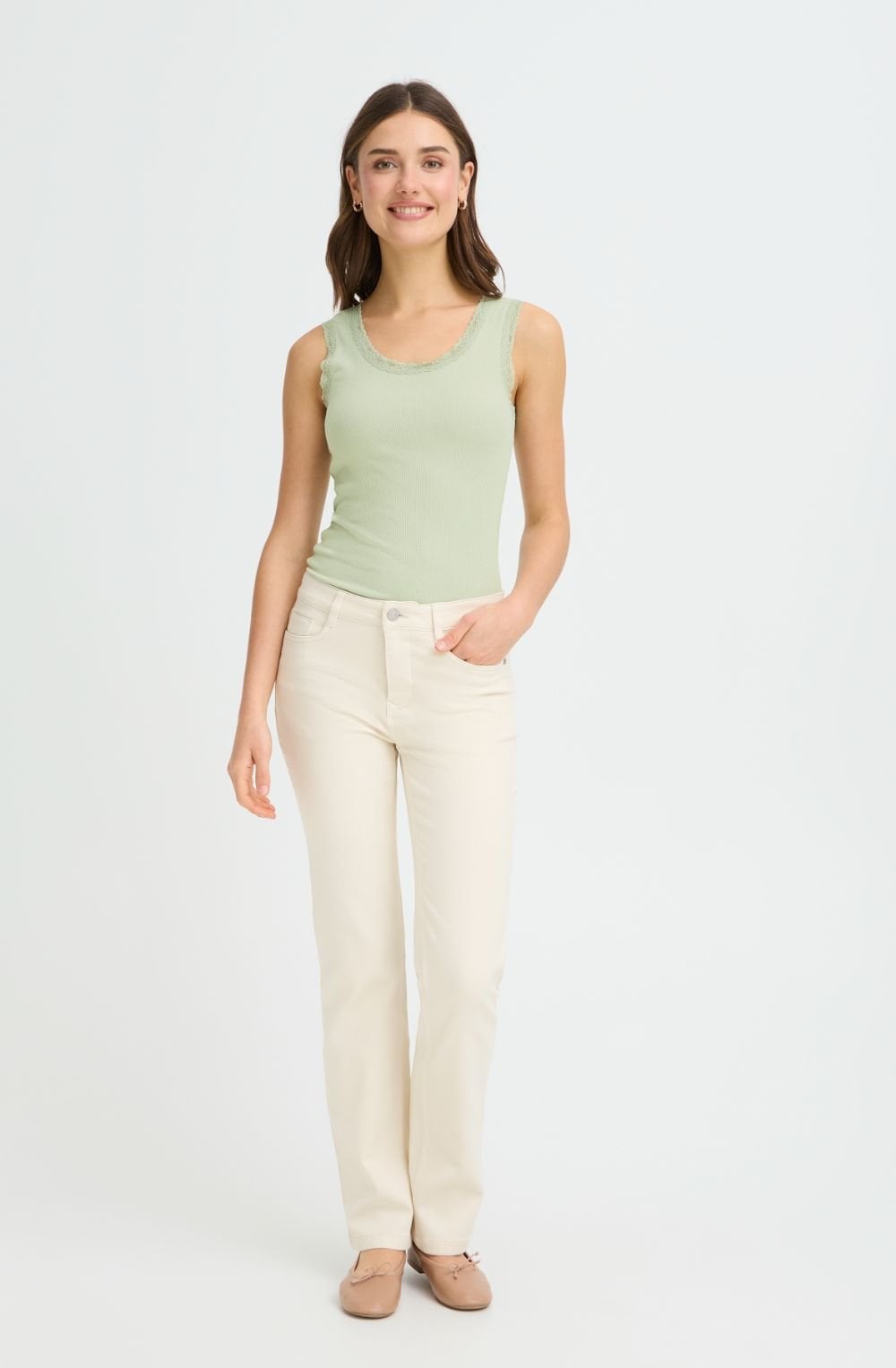 Desert Sage Lace Trimmed Vest Top