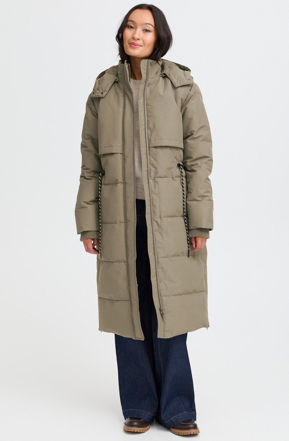 Dusty Olive Maise Drawstring Quilted Coat