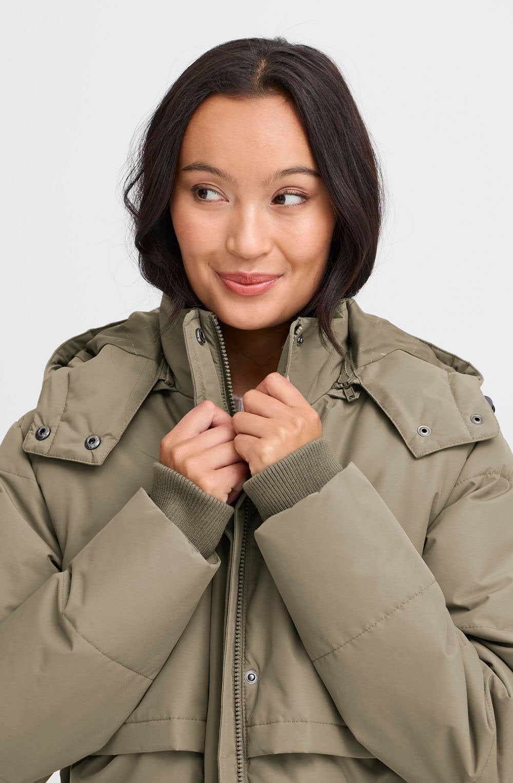 Dusty Olive Maise Drawstring Quilted Coat