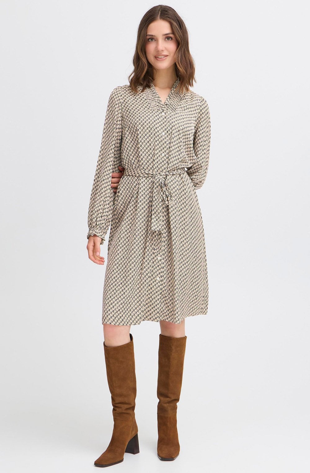 Feather Grey Silky Patterned Shirt Dress