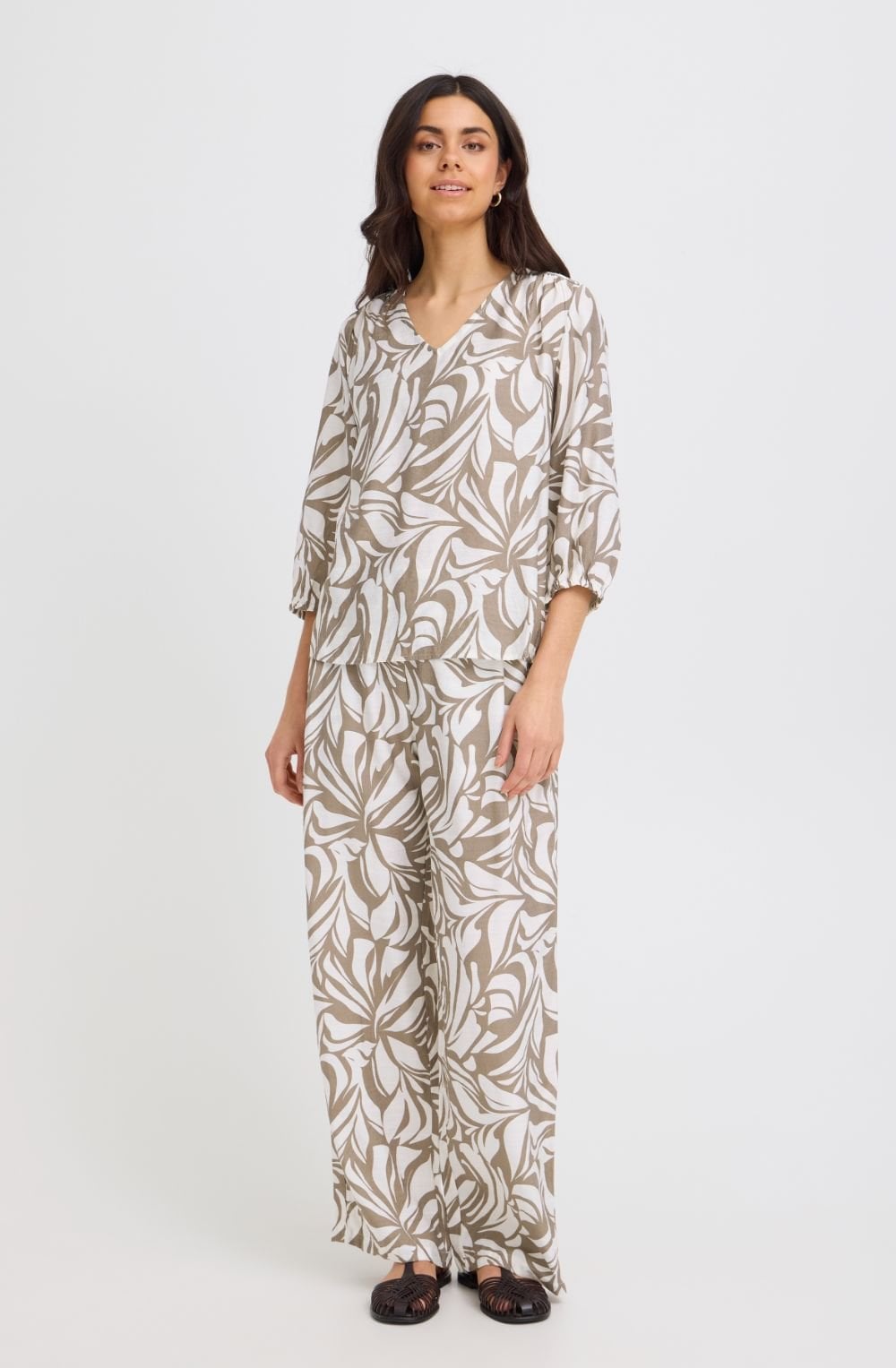 Floral Reverie Brown All Over Print Relaxed Blouse
