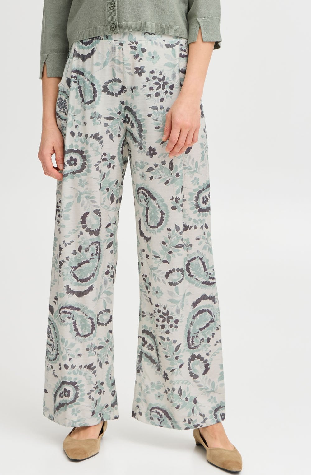 Frosty Green All Over Print Wide Leg Trousers