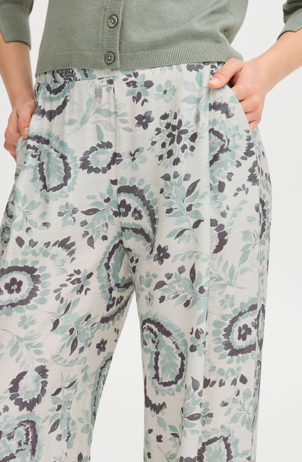Frosty Green All Over Print Wide Leg Trousers