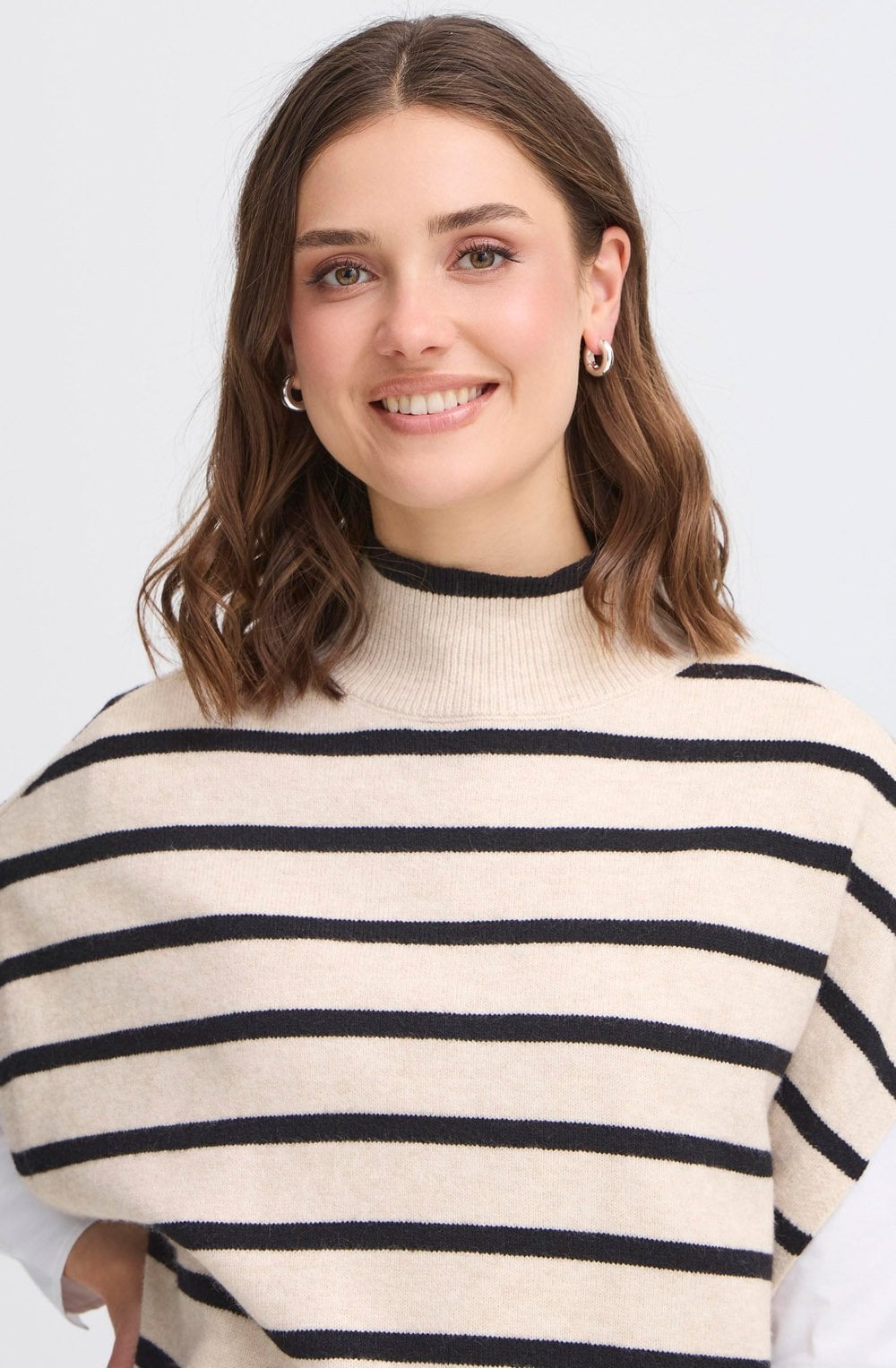 Limestone and Black Striped Cap Sleeve Jumper
