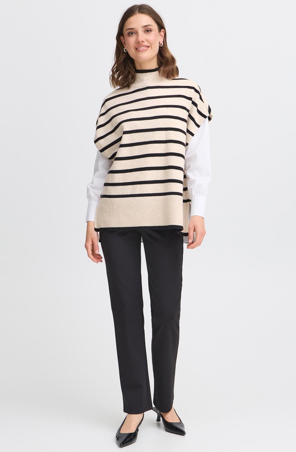 Limestone and Black Striped Cap Sleeve Jumper