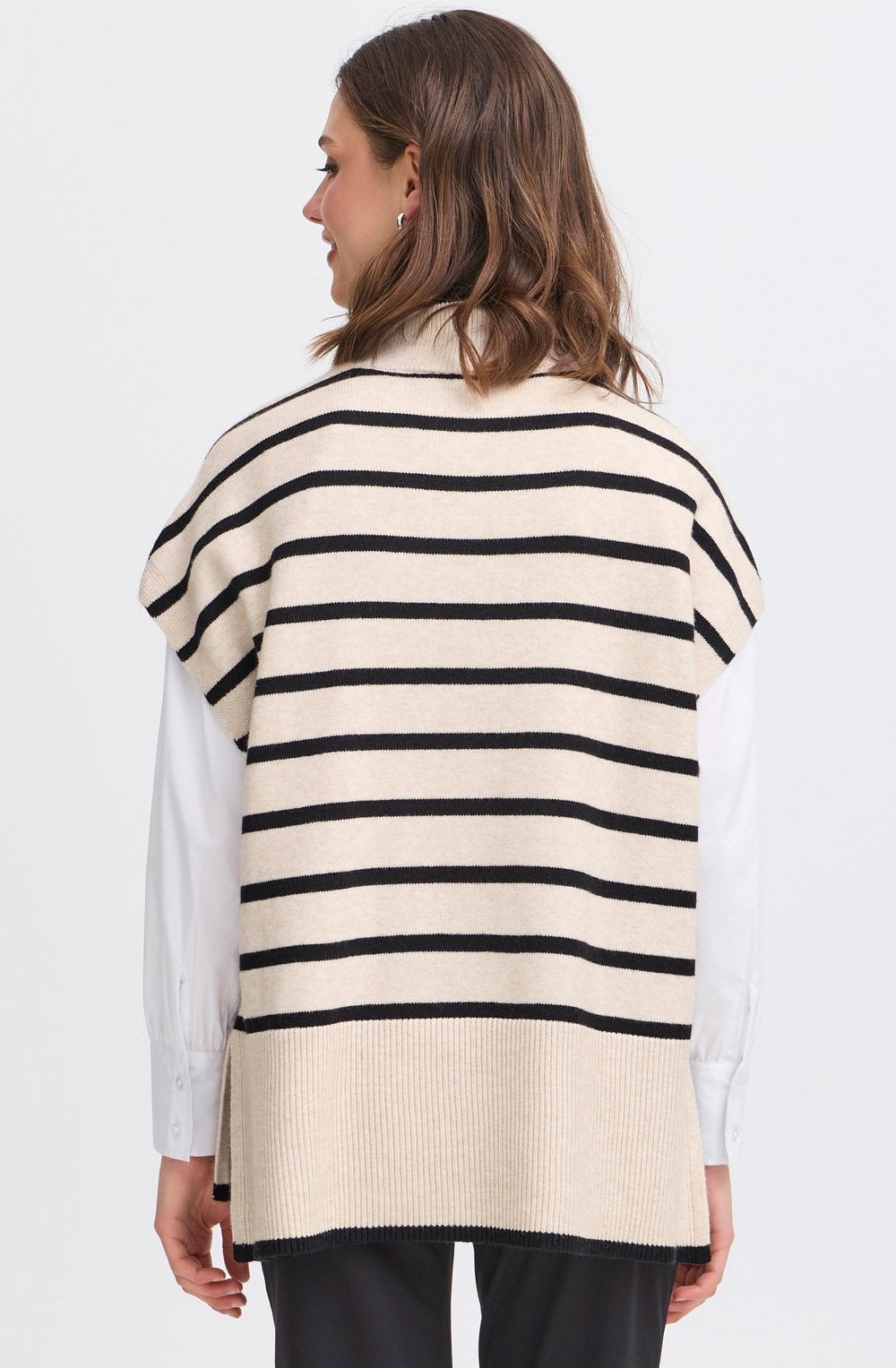 Limestone and Black Striped Cap Sleeve Jumper