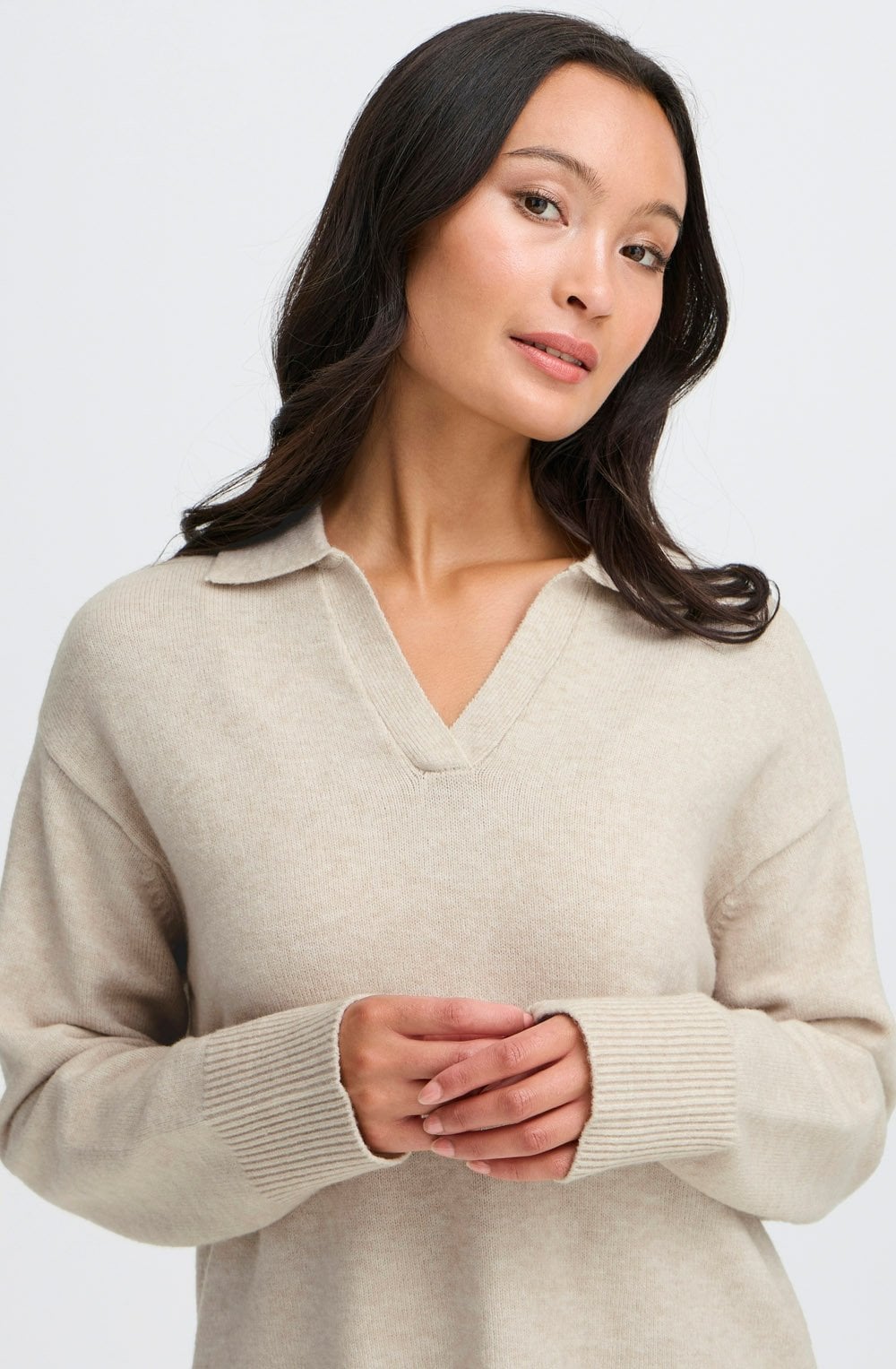 Limestone Collared V Neck Jumper