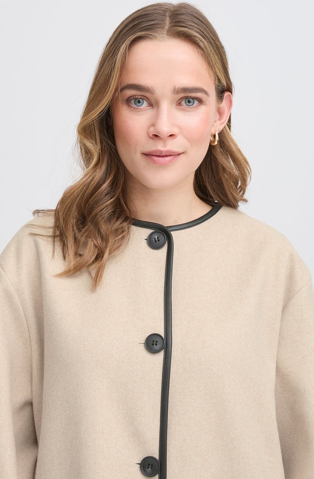 Limestone Melange and Black Piping Coat