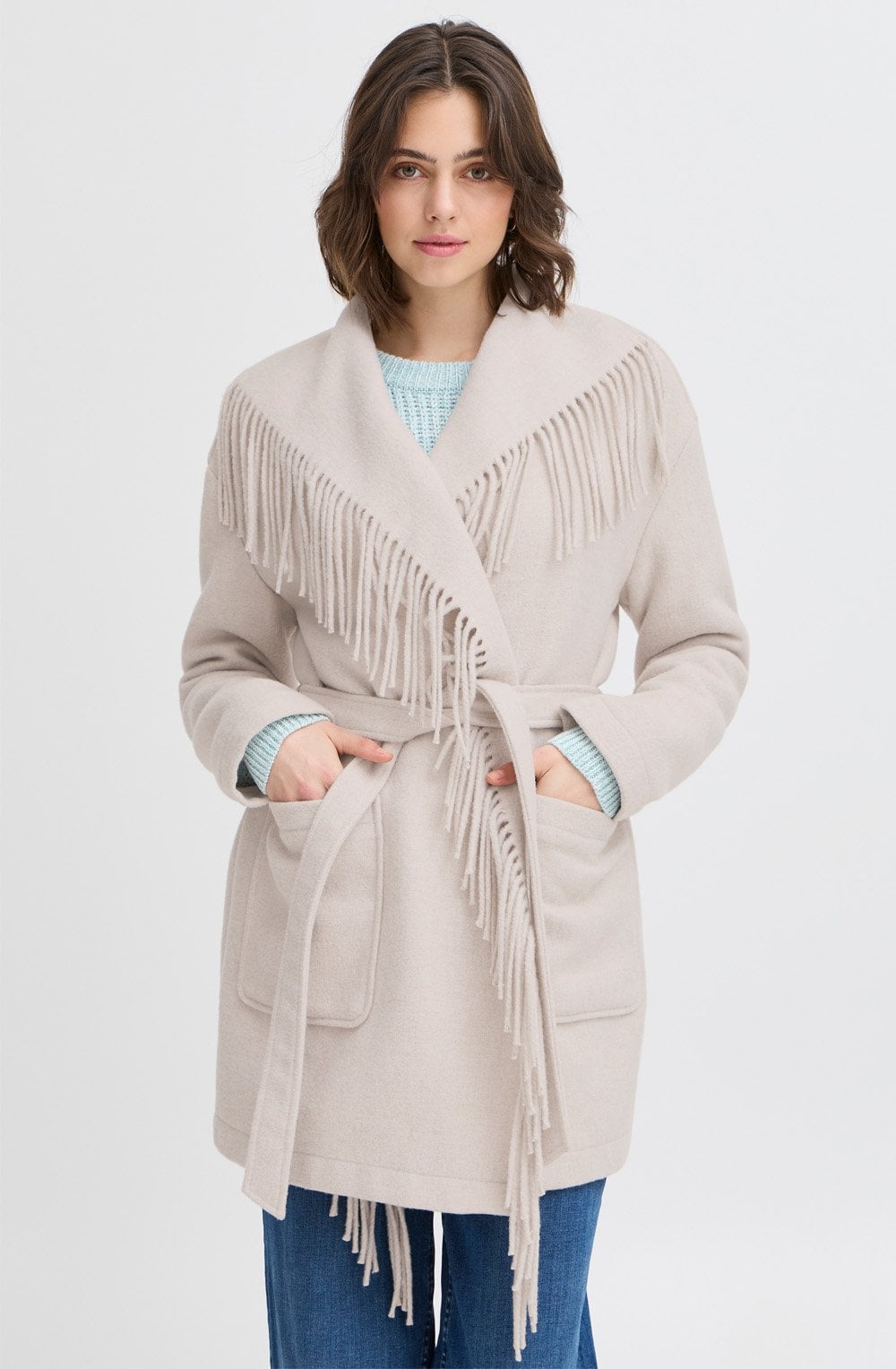 Limestone Tasselled Wrap Around Jacket