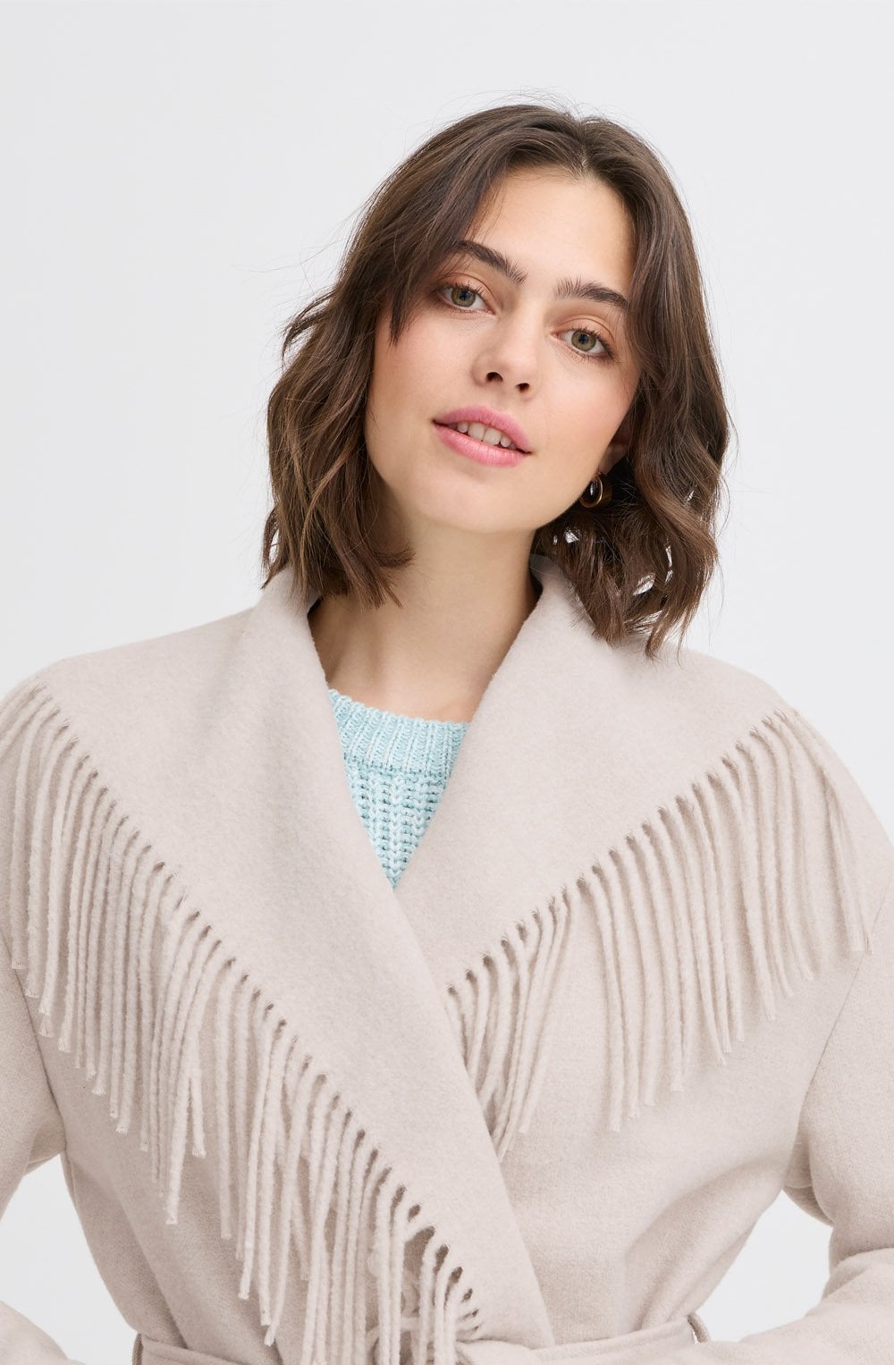 Limestone Tasselled Wrap Around Jacket