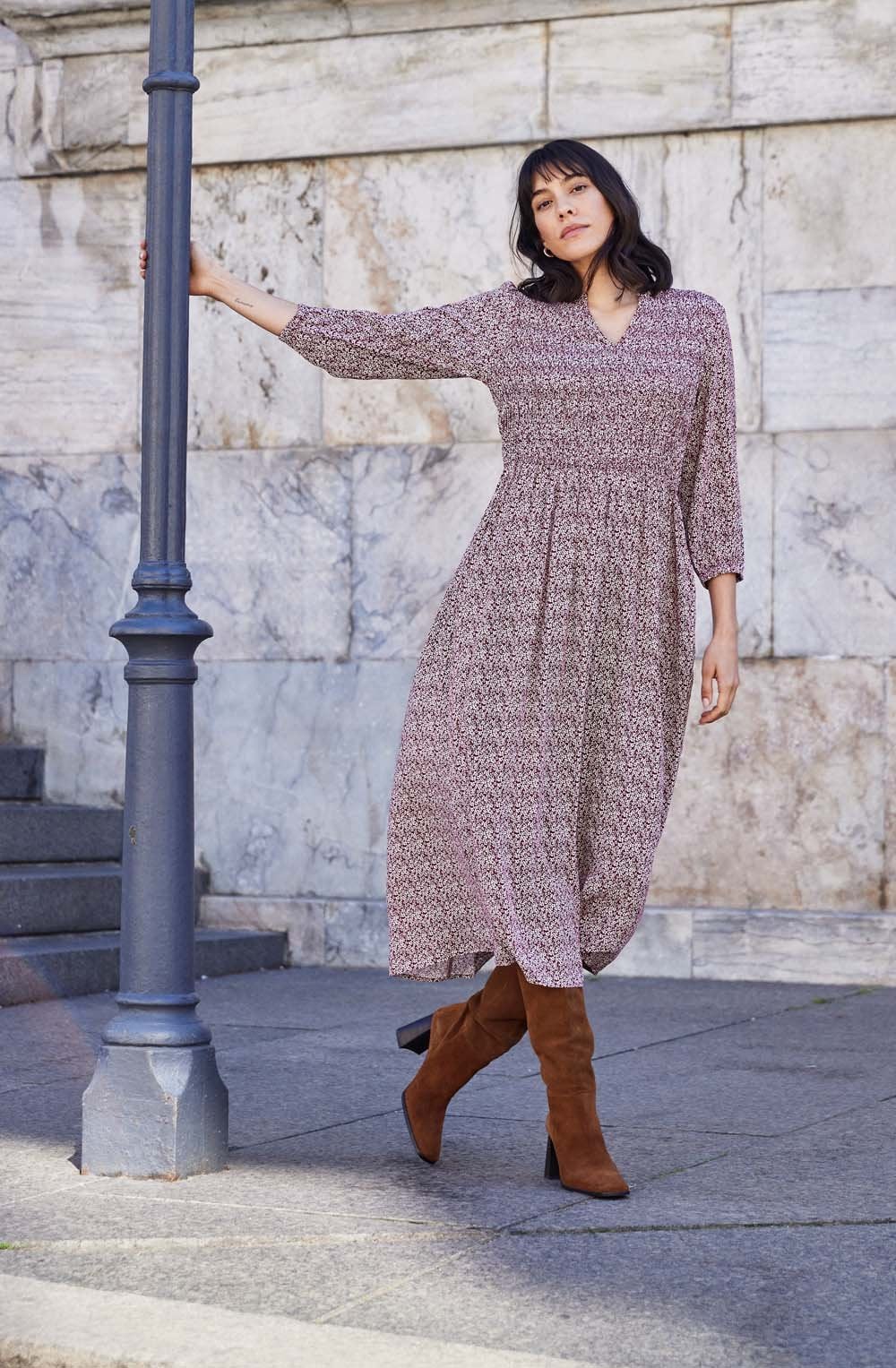 Maroon Tiny Petal Flowy Dress