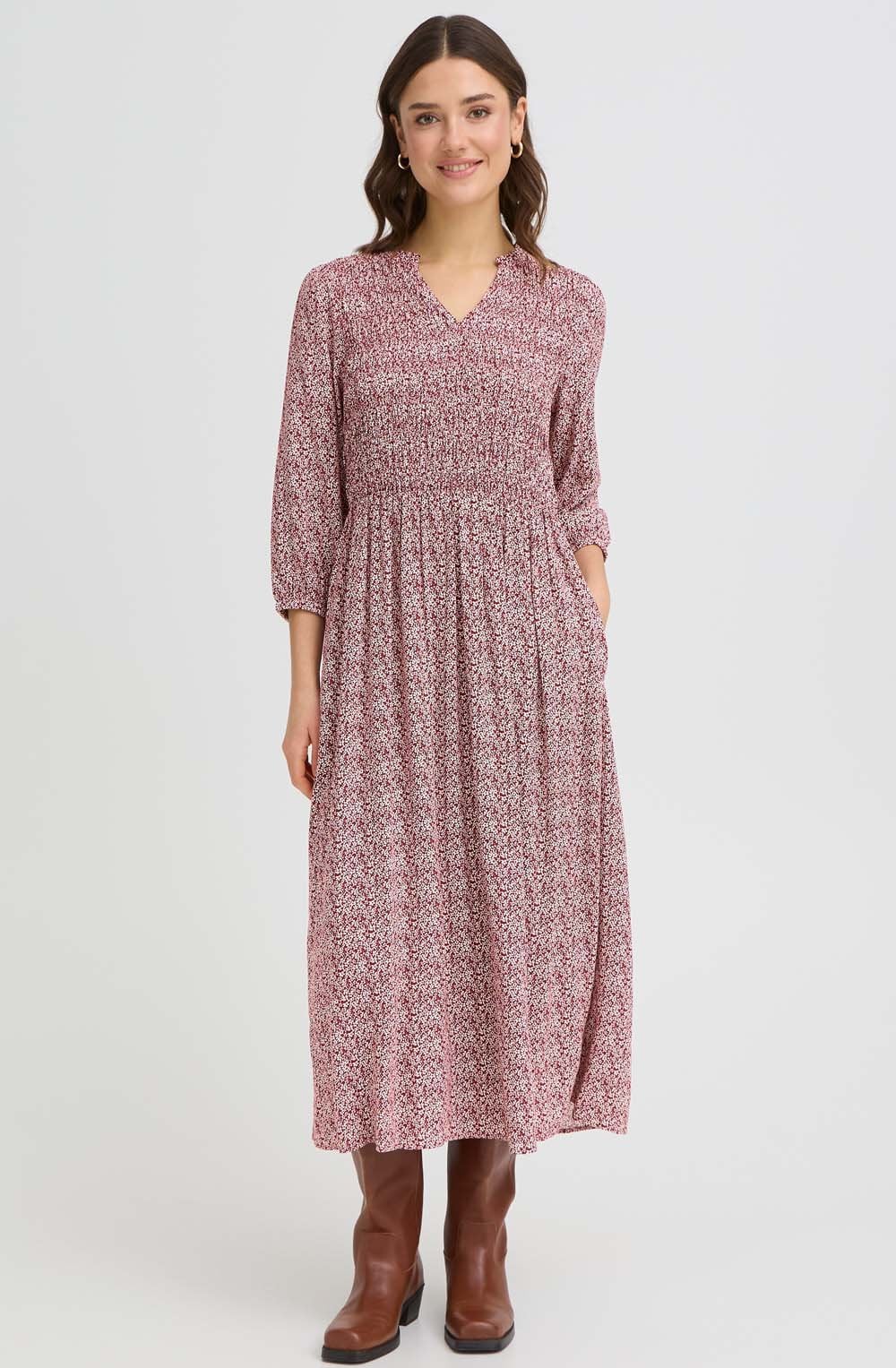 Maroon Tiny Petal Flowy Dress