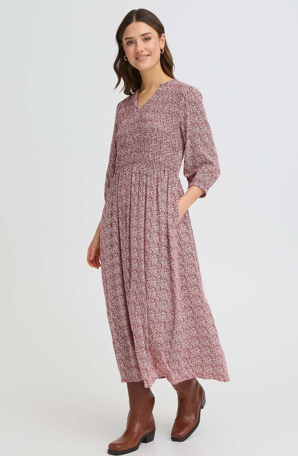 Maroon Tiny Petal Flowy Dress