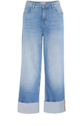 Mid Blue Denim Wide Leg Cropped Jeans