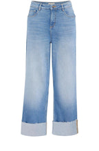 Mid Blue Denim Wide Leg Cropped Jeans
