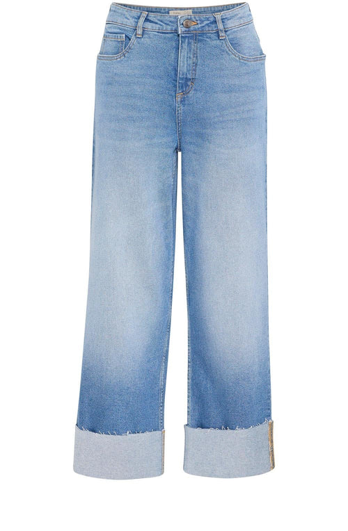 Mid Blue Denim Wide Leg Cropped Jeans