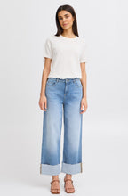 Mid Blue Denim Wide Leg Cropped Jeans