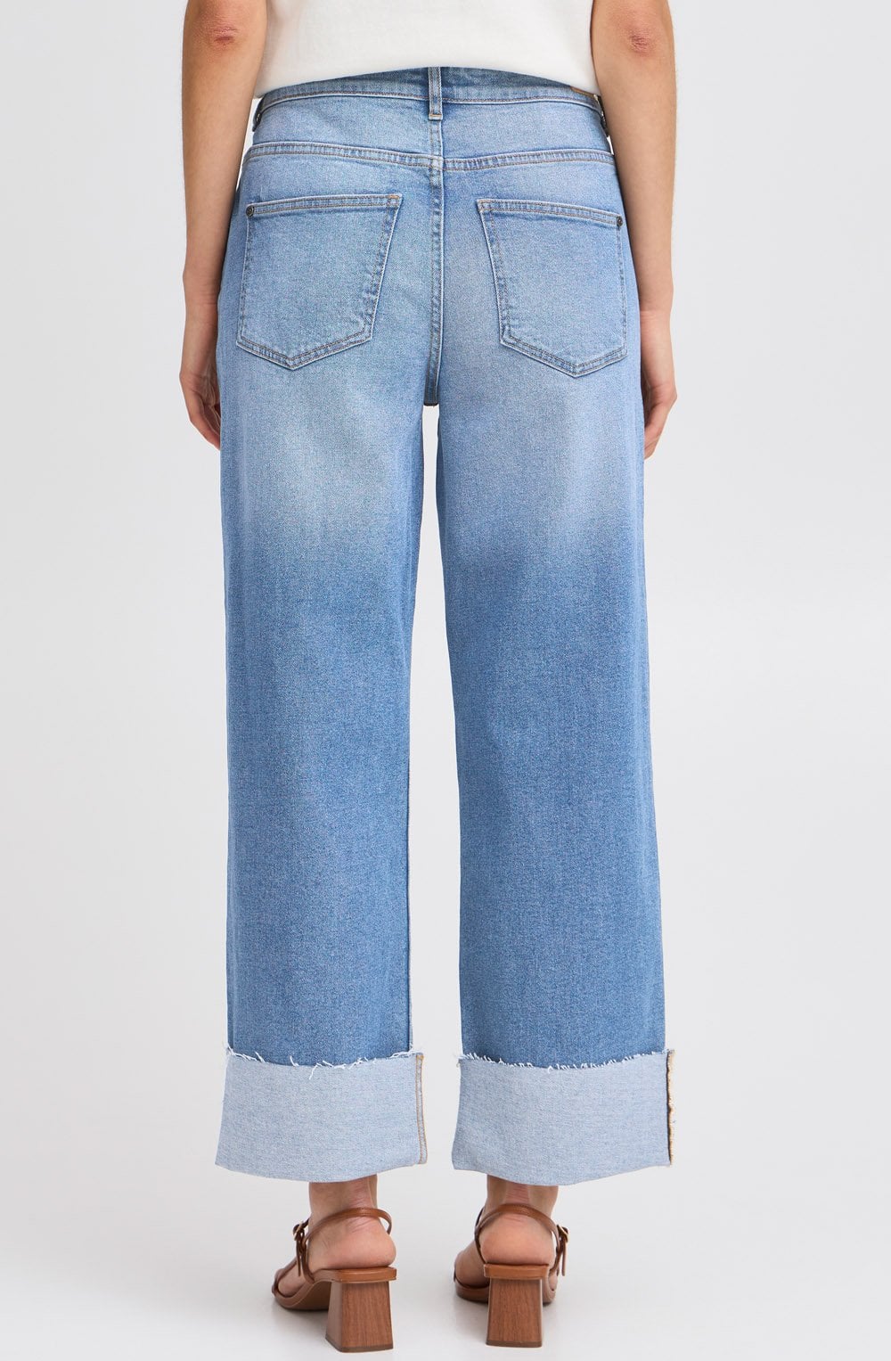 Mid Blue Denim Wide Leg Cropped Jeans