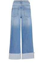 Mid Blue Denim Wide Leg Cropped Jeans