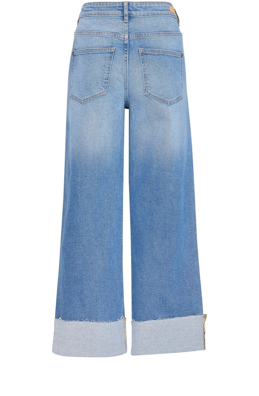 Mid Blue Denim Wide Leg Cropped Jeans