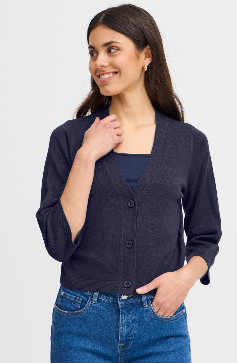 Navy Blazer Sleeve Cardigan
