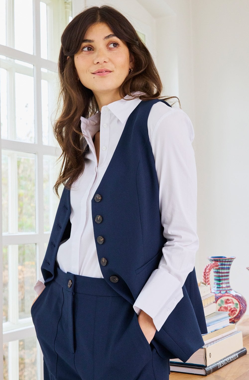 Navy Blazer Abigail Longline Waistcoat