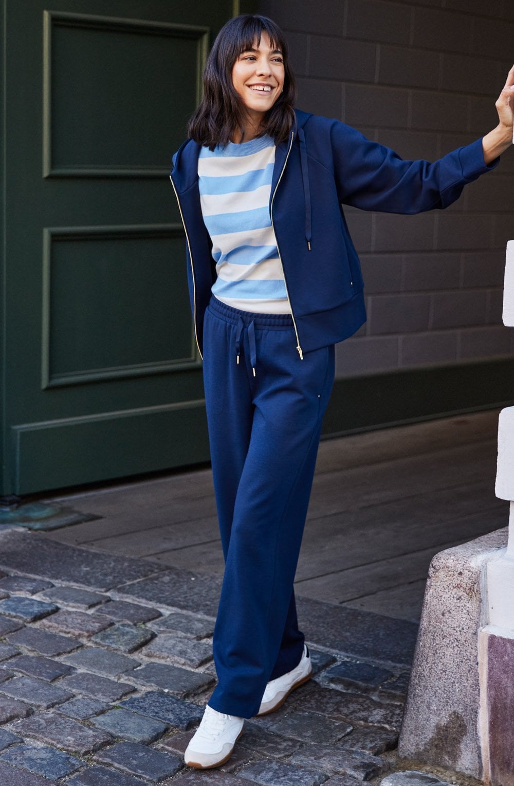 Navy Blazer Priya Textured Jersey Trousers