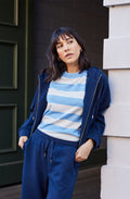 Navy Blazer Textured Jersey Priya Hooded Top