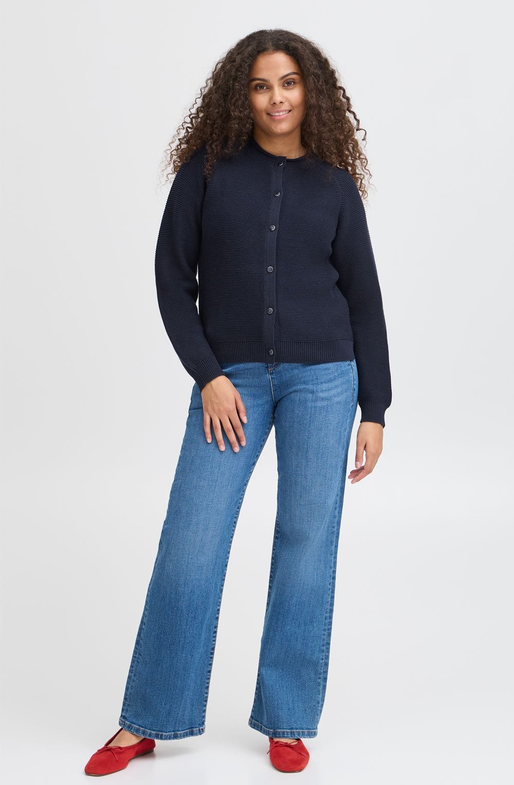 Navy Knitted Button Up Cardigan