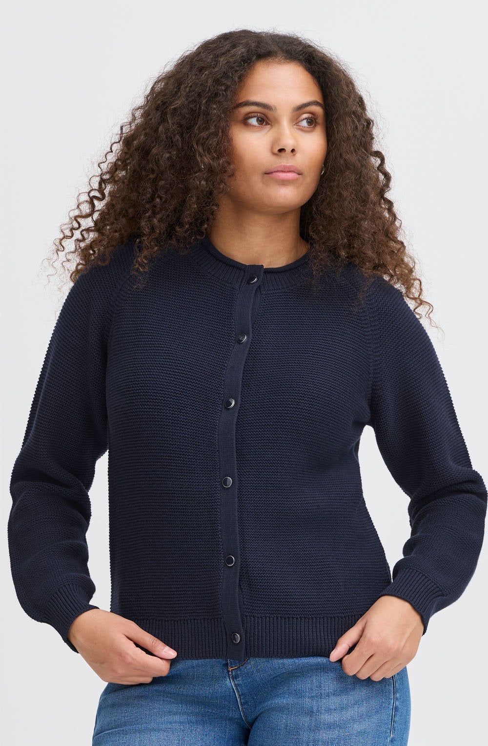 Navy Knitted Button Up Cardigan