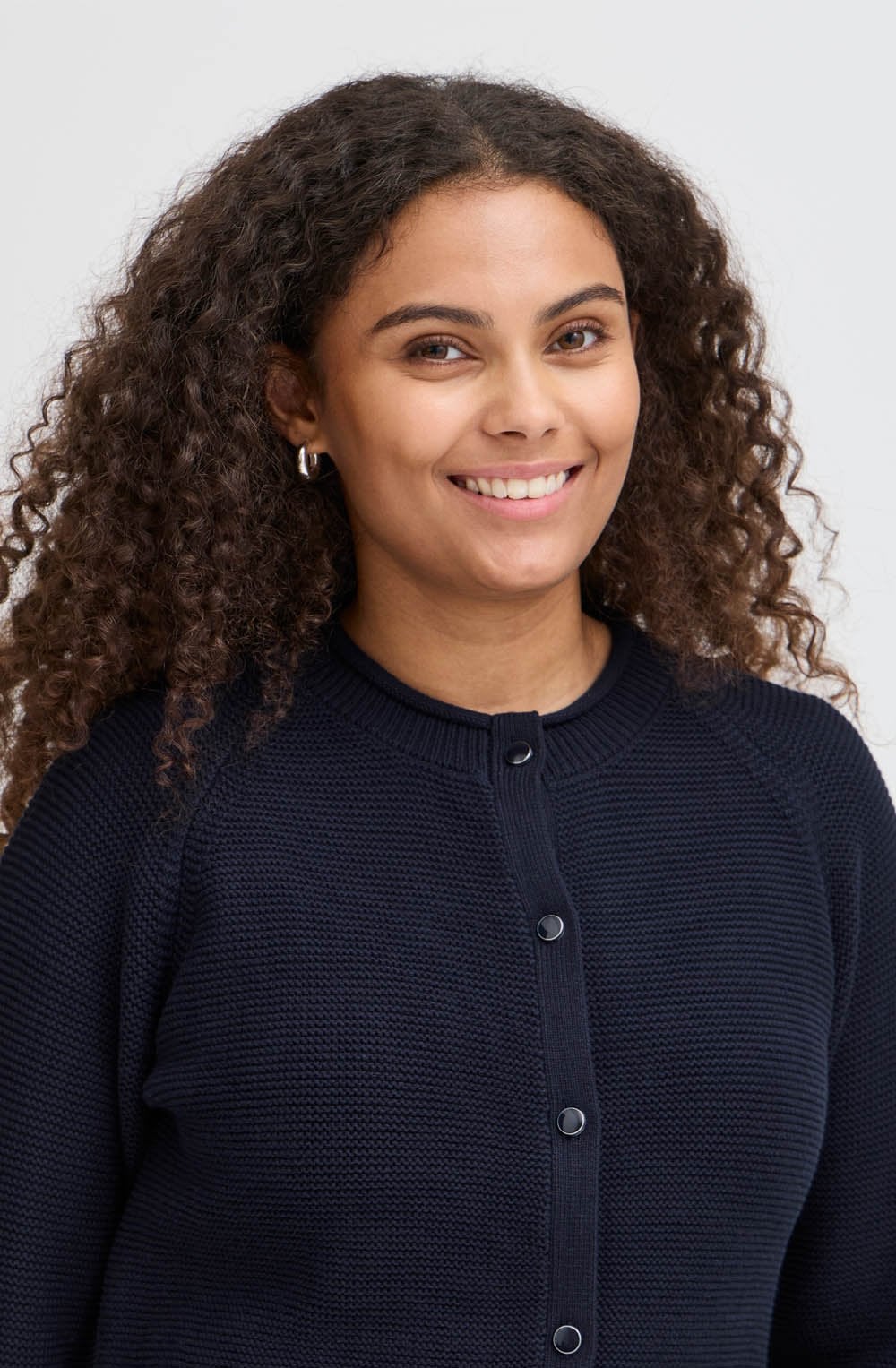 Navy Knitted Button Up Cardigan