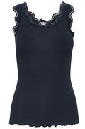 Navy Lace Trimmed Vest Top